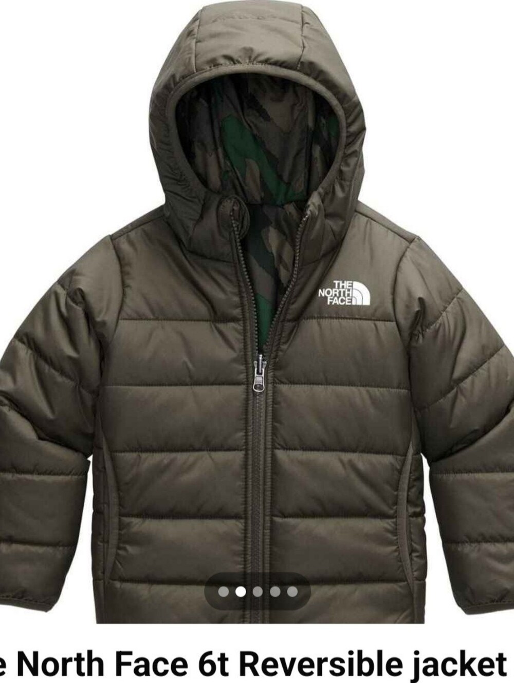 The North Face Kids Reversible Hooded Puffer Jacket - Olive Size 6T